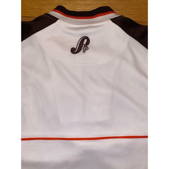 Southpole Vintage Style Polo Shirt L White & Brown Raglan Half-Zip Retro Sportsw - Picture 7 of 7